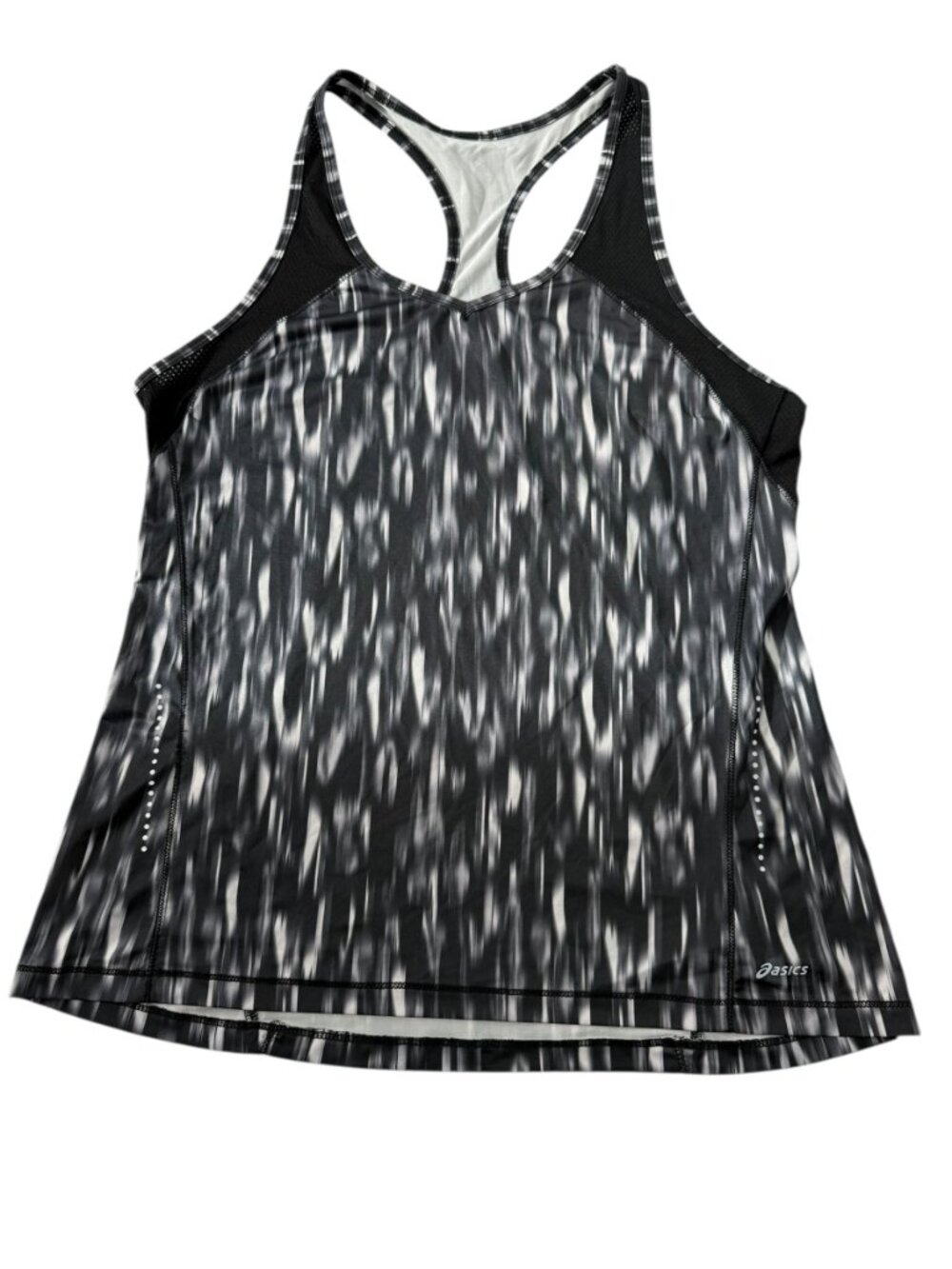 Asics Tank Top.  Black Gray White Streaks. Size Women's L.  Racerback. Athletic